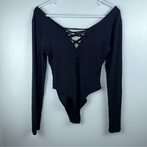 Forever 21 Women’s Black Lace Up Bodysuit Size M